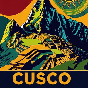 Retro Cusco Wall Art – Colorful Machu Picchu Poster | Travel Poster | Instant printable
