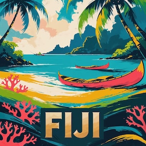 Fiji Island Poster – Modern Abstract Ocean Wall Decor | Travel Wall Art| Instant printable