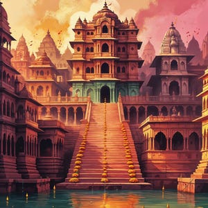 Banaras Ghats Painting Printable Wall Art| Instant Digital Printable