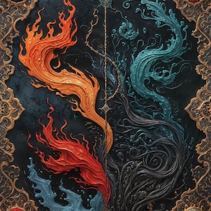 Fire & Water Element Art Print – Earth Element Inspired Wall Decor – Mystical Nature Poster