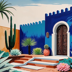 Majorelle Courtyard Print: Moroccan Architecture Art (Digital Download)
