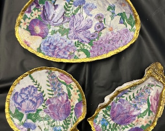 Purple Tulips Shell Ring Dish or Coastal Home Decor