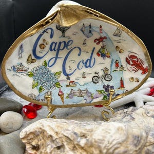 Cape Cod Map Shell Ring Dish or Coastal Home Decor