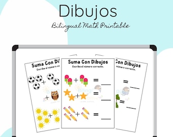 Esercizi di addizione in spagnolo stampabili – Fogli di lavoro di matematica bilingue (download digitale)