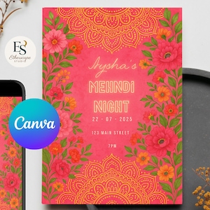 Elegant Mehndi Night Invitation Editable Digital Invite for Mehndi Invite Evite Download Desi Wedding