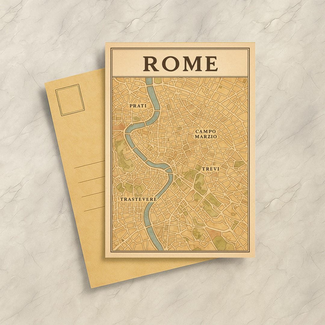 Retro Rome Postcards Vintage Rome Postcard Print – Retro City Map Wall Art, Travel Gift ...
