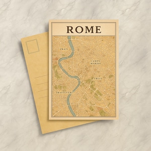 Vintage Rome Postcard Print – Retro City Map Wall Art, Travel Gift, Italy Decor, Europe, Rome Souvenir, Digital Download, Gift Map