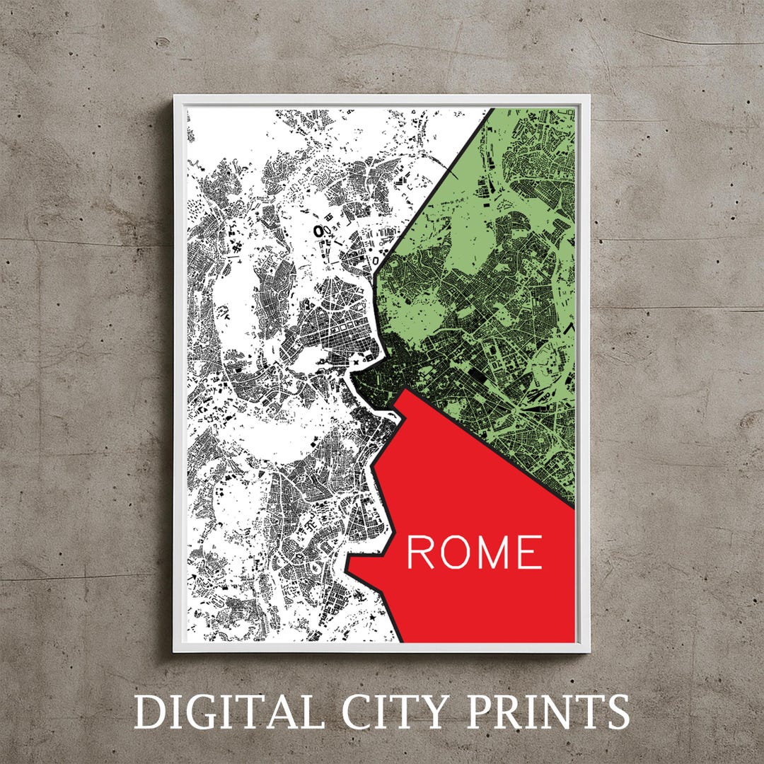 Rome City Map Art Print: Detailed Architecture, Modern Home Decor ...