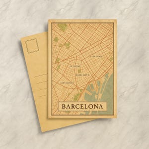 Vintage Barcelona Postcard Print – Retro City Map Wall Art, Travel Gift, Spain Decor, Barcelona Souvenir, Digital Download, Gift Map, Europe