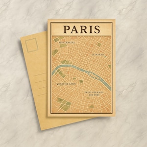 Vintage Paris Postcard Print – Retro City Map Wall Art, Travel Gift, France Decor, Europe, Paris Souvenir, Digital Download, Gift Map