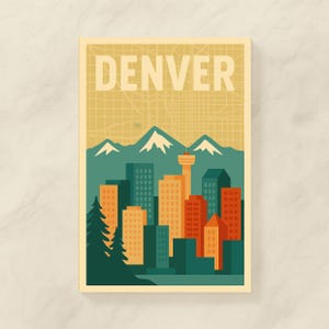 Vintage Denver Colorado Postcard Art Print: Retro Travel Map (Digital Download)
