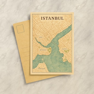 Vintage Istanbul Postcard Print – Retro City Map Wall Art, Travel Gift, Turkey Decor, Istanbul Souvenir, Digital Download, Gift Map