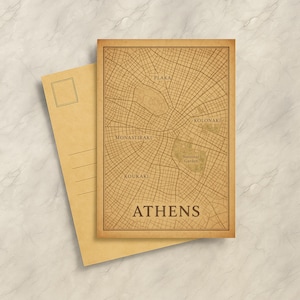 Vintage Athens Postcard Print – Retro City Map Wall Art, Travel Gift, Greece Decor, Athens Souvenir, Digital Download, Gift Map, Europe Gift