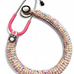 Stethoscope Cover, dark green & purple owl, Blossomopolis soft yarn stethoscope covers