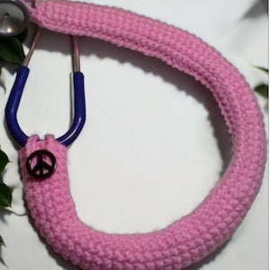 Stethoscope Cover, peace symbol, pink soft yarn stethoscope covers