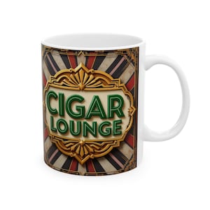 Vintage Style Cigar Lounge Mug, Perfect Gift for Cigar Lovers, Coffee Enthusiasts, Home Bar Decor, Mens Gift, Custom Drinkware