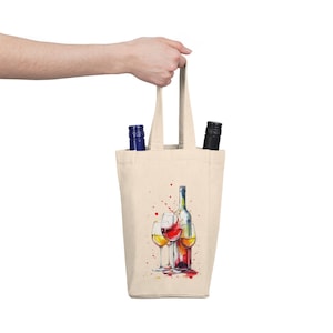 Stylish Double Wine Tote Bag, Wine Lover Gift, Picnic Accessory, Wine Bag for Parties, Hostess Gift, Vintage Style Wine Carrier