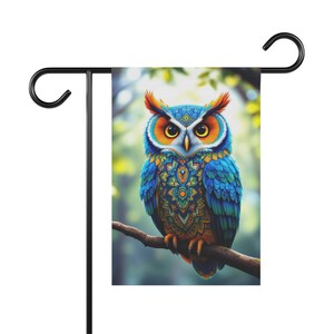 Vibrant Owl Garden Banner, Outdoor Decor, Housewarming Gift, Nature Lover&#39;s Decor, Colorful Flag for Garden Party