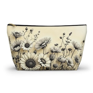 Pale Yellow Floral Accessory Pouch, Vintage Style Flower Makeup Bag, Cosmetic Organizer, Travel Pouch, Gift for Her