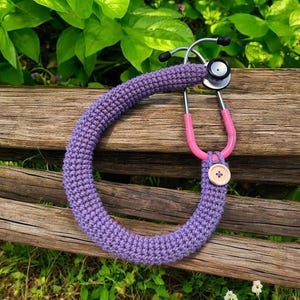 Stethoscope Cover, Wood button, Amethyst soft yarn stethoscope covers
