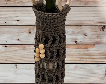 Wine, Tote bag, Wine bottle tote, wine tote, wine tote bag, tote bag, crochet tote. macrame tote