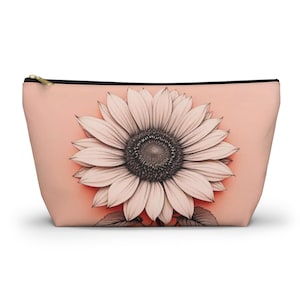 Coral Sunflower Accessory Pouch, Floral Makeup Bag, Travel Organizer, Gift for Her, Boho Style Pouch