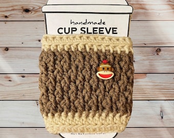 Sock monkey crochet coffee cup sleeve