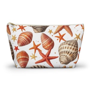 Coastal Seashells Accessory Bag, Beach Shells & Stars, Makeup Bag, Travel Organizer, Gift for Ocean Lovers, Summer Essentials