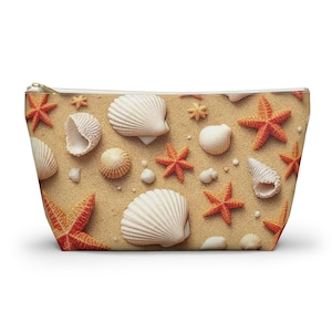 Seashell Accessory Pouch, Ocean Themed Makeup Bag, Coastal Travel Organizer, Beach Shells Pouch, Nautical Gift Idea