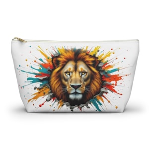 Colorful Lion Accessory Pouch, Makeup Bag, Travel Organizer, Gift for Animal Lovers, Birthday, Holiday, Art Enthusiasts