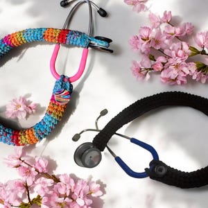 Stethoscope Cover BUNDLE, 1 black cover, 1 kaleidoscope print cover