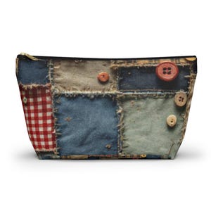 Patchwork Print Accessory Pouch, Rustic Makeup Bag, Travel Organizer, Craft Supplies Case, Gift for Crafters, Home Decor