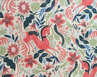 CANVAS Folk Horse in Coral, Les Fleurs Collection, Rifle Paper Co for Cotton and Steel, RJR Fabrics, 3/4 yd CANVAS