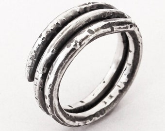 Sterling Silver Spiral Unisex Textured Boho Ring "B" Size 8