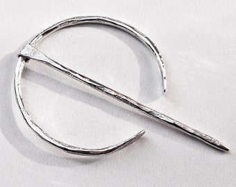 Sterling Silver Penannular Fibula Handmade Viking Cloak Pin Brooch Smaller Size "C" 8 Gauge