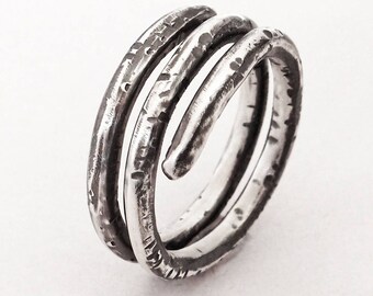 Sterling Silver Spiral Unisex Textured Boho Ring "A" Size 8