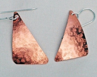 Copper Earrings Domed Medium Linen Textured Handmade