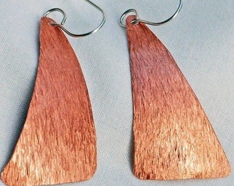 Copper Earrings Domed 1.78" Medium Bark Textured Handmade