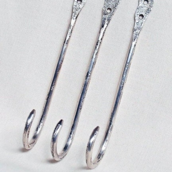 Longer Wall Hooks in Sterling Silver Stone Textured Handmade Set of 3