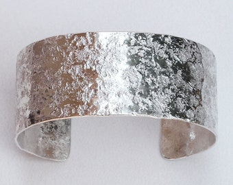 Sterling Silver Cuff Bracelet Stone Textured 1" Wide Small Size