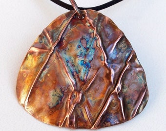Copper Pendant Large Fold-Formed Domed With Flame Patina "D"