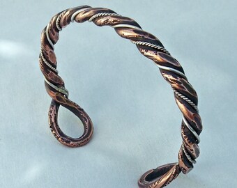 Twisted Copper and Sterling Bracelet with Loop Ends Hand Forged 041916