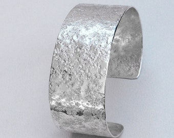 Sterling Silver Cuff Bracelet Stone Textured 1" Wide Medium Size