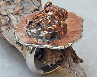 Sterling Silver Ring with Copper Nugget "A" Size 9