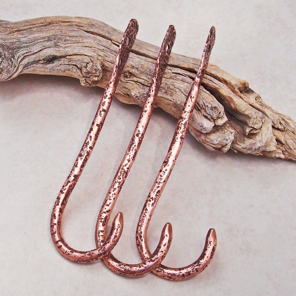 Copper Wall Hooks Stone Textured Handmade "A" Set of Three Small