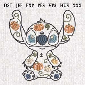 Stitch Embroidery Design, Outline Cartoon Embroidery, Pumpkin Embroidery Design, Halloween Alien Embroidery, Fall Outline Embroidery