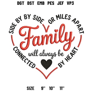 Family Embroidery File Side By Side Or Miles Apart Sisters Connected By Heart Design Friendship Quote Pattern Matching Shirt Relationship