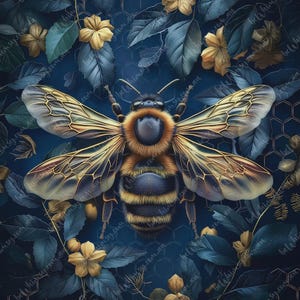 Hyve | Golden Honey Bee | Transfer na meble | Papier ryżowy do decoupage'u w dużym formacie A0 A1 A2 A3 | Opcja lustrzanego odbicia