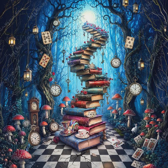 The Endless Chapter | Wonderland Bookcase Decoupage Paper | Extra Large A0 A1 A2 A3 Rice Paper | beWHIMSY Art