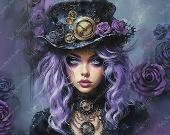 Nina | Steampunk Uhrwerk Portrait | Möbel Transfer | Extra Großes Decoupage Reispapier A0 A1 A2 A3 | Gespiegelte Option